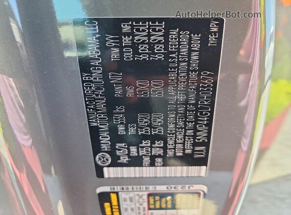 5NMP44GL7RH033679 2024 HYUNDAI SANTA Gray VIN կոդի պիտակի տեսք
