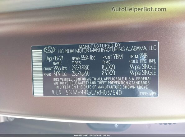 5NMP44GL7RH037540 2024 HYUNDAI SANTA FE Burgundy Engine compartment view