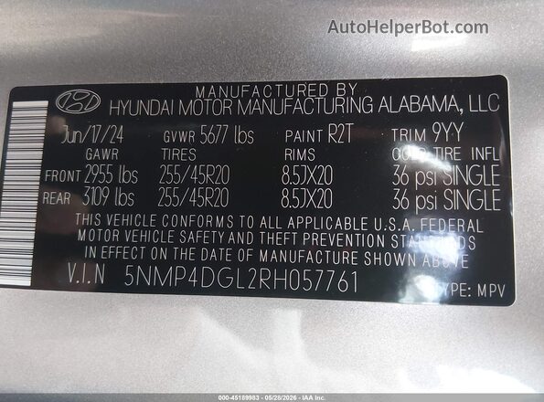 5NMP4DGL2RH057761 2024 HYUNDAI SANTA FE Gray Engine compartment view