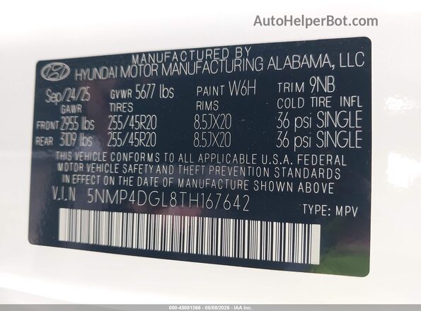 5NMP4DGL8TH167642 2026 HYUNDAI SANTA FE White Engine compartment view