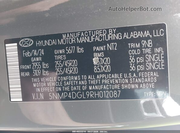 5NMP4DGL9RH012087 2024 HYUNDAI SANTA FE Серый Вид подкапотного пространства