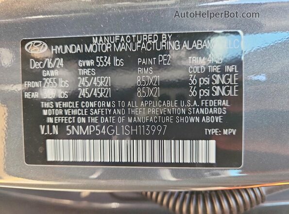 5NMP54GL1SH113997 2025 HYUNDAI SANTA Угольный 
