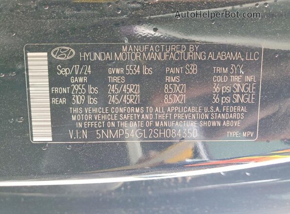 5NMP54GL2SH084350 2025 HYUNDAI SANTA FE CALLIGRAPHY Black Вид наклейки з VIN-кодом