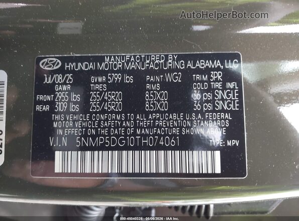 5NMP5DG10TH074061 2026 HYUNDAI SANTA FE HYBRID Green Շարժիչի բաժամունքի տեսք