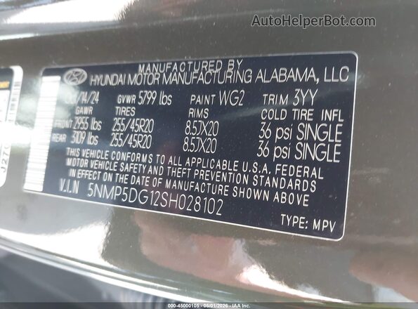 5NMP5DG12SH028102 2025 HYUNDAI SANTA FE HYBRID Green Vista del compartimento del motor