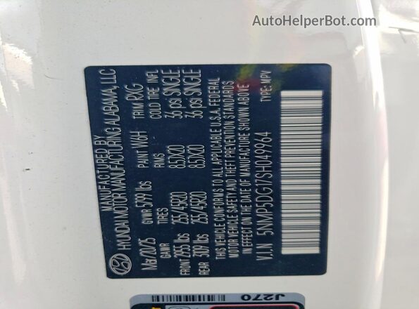 5NMP5DG17SH049964 2025 HYUNDAI SANTA White 
