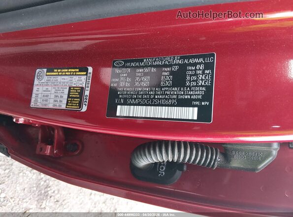 5NMP5DGL2SH106895 2025 HYUNDAI SANTA FE CALLIGRAPHY Red Vista del compartimento del motor