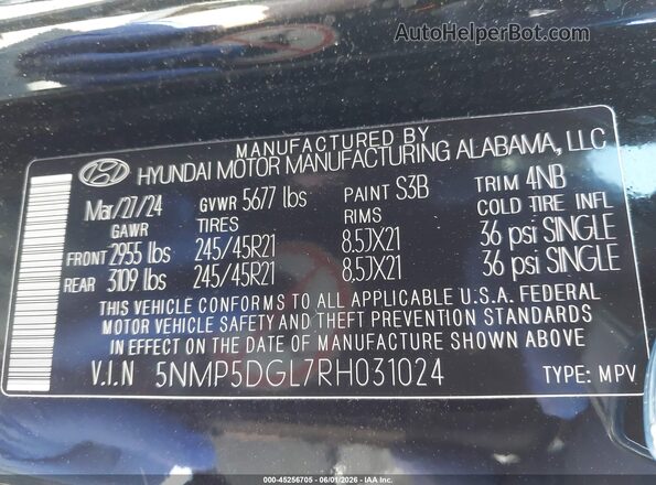 5NMP5DGL7RH031024 2024 HYUNDAI SANTA FE Black Widok komory silnika