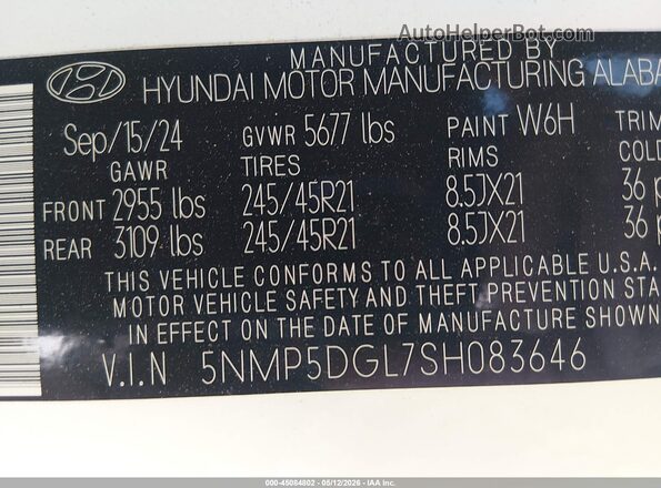 5NMP5DGL7SH083646 2025 HYUNDAI SANTA FE Белый Вид подкапотного пространства