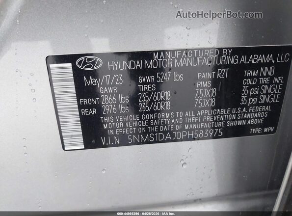 5NMS1DAJ0PH583975 2023 HYUNDAI SANTA FE Silver 