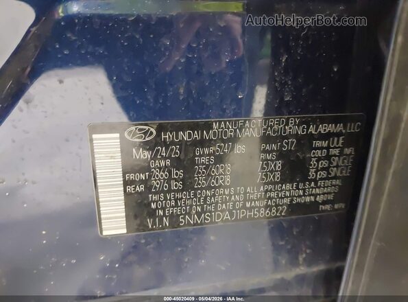 5NMS1DAJ1PH586822 2023 HYUNDAI SANTA FE Blue Widok komory silnika
