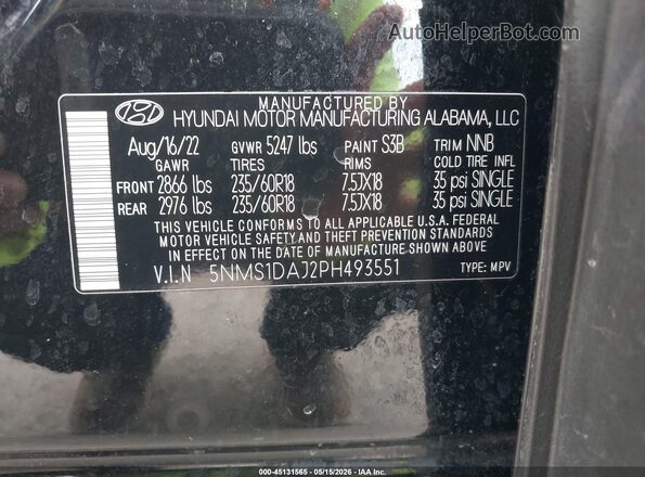 5NMS1DAJ2PH493551 2023 HYUNDAI SANTA FE Black Engine compartment view