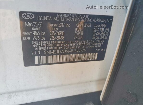 5NMS1DAJ9MH349779 2021 HYUNDAI SANTA White 