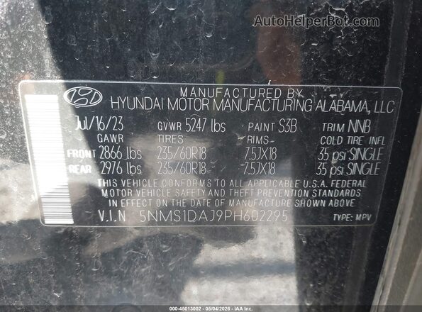 5NMS1DAJ9PH602295 2023 HYUNDAI SANTA FE Black Widok komory silnika