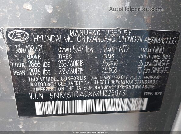 5NMS1DAJXMH322073 2021 HYUNDAI SANTA FE Gray Engine compartment view
