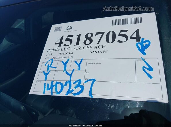 5NMS23AD1KH007970 2019 HYUNDAI SANTA FE Blue 