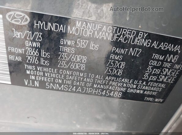 5NMS24AJ1PH545488 2023 HYUNDAI SANTA FE Gray Շարժիչի բաժամունքի տեսք