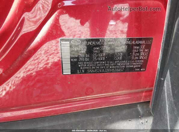 5NMS24AJ2PH526657 2023 HYUNDAI SANTA FE Red Շարժիչի բաժամունքի տեսք