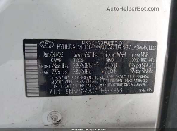 5NMS24AJ7PH544958 2023 HYUNDAI SANTA FE White Widok komory silnika