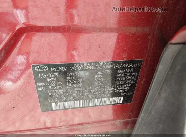 5NMS2CAD0KH097564 2019 HYUNDAI SANTA FE Red Widok komory silnika