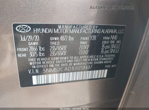 5NMS2CAD1LH258487 2020 HYUNDAI SANTA FE Beige Շարժիչի բաժամունքի տեսք