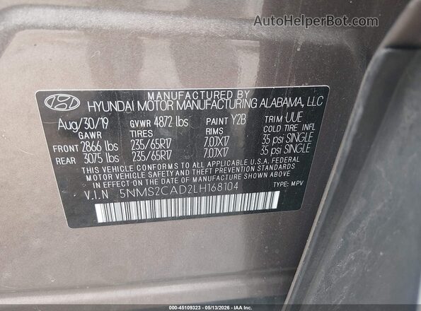 5NMS2CAD2LH168104 2020 HYUNDAI SANTA FE Beige Շարժիչի բաժամունքի տեսք