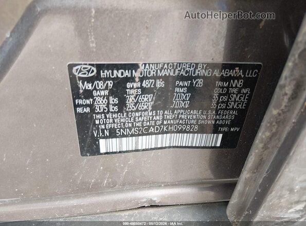 5NMS2CAD7KH099828 2019 HYUNDAI SANTA FE Tan Engine compartment view
