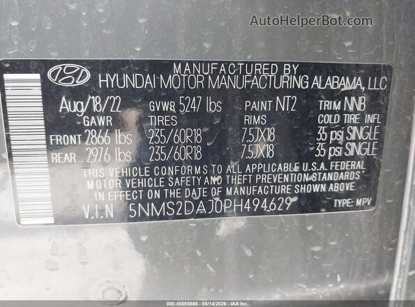 5NMS2DAJ0PH494629 2023 HYUNDAI SANTA FE Серый Вид подкапотного пространства