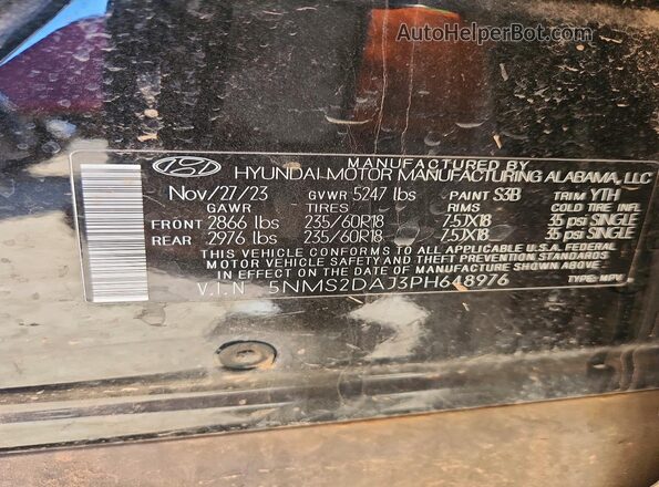 5NMS2DAJ3PH648976 2023 HYUNDAI SANTA Black 