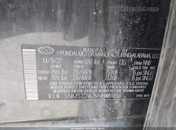 5NMS2DAJ5NH481856 2022 HYUNDAI SANTA FE Gray Widok komory silnika