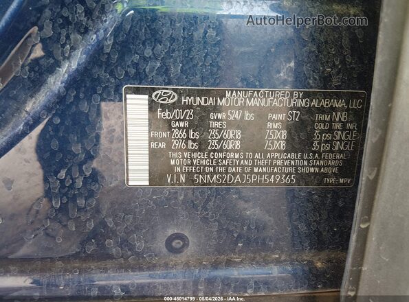 5NMS2DAJ5PH549365 2023 HYUNDAI SANTA FE Blue Շարժիչի բաժամունքի տեսք