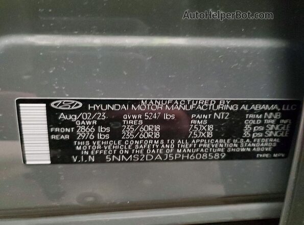 5NMS2DAJ5PH608589 2023 HYUNDAI SANTA Gray 