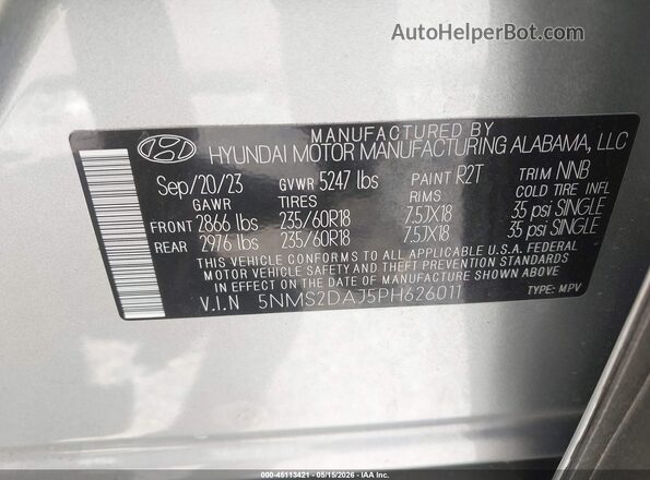 5NMS2DAJ5PH626011 2023 HYUNDAI SANTA FE Silver ძრავის განყოფილების ხედი