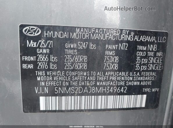 5NMS2DAJ8MH349642 2021 HYUNDAI SANTA FE Gray Vista del compartimento del motor