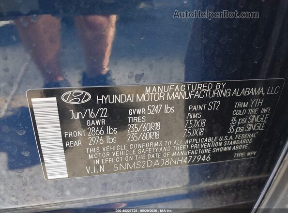 5NMS2DAJ8NH477946 2022 HYUNDAI SANTA FE Blue Engine compartment view