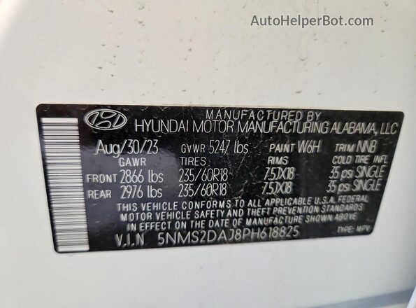 5NMS2DAJ8PH618825 2023 HYUNDAI SANTA White 