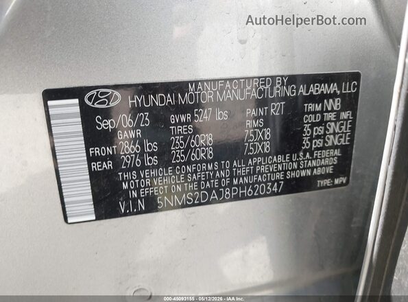 5NMS2DAJ8PH620347 2023 HYUNDAI SANTA FE Silver Շարժիչի բաժամունքի տեսք