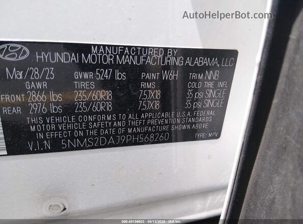5NMS2DAJ9PH568260 2023 HYUNDAI SANTA FE Белый 