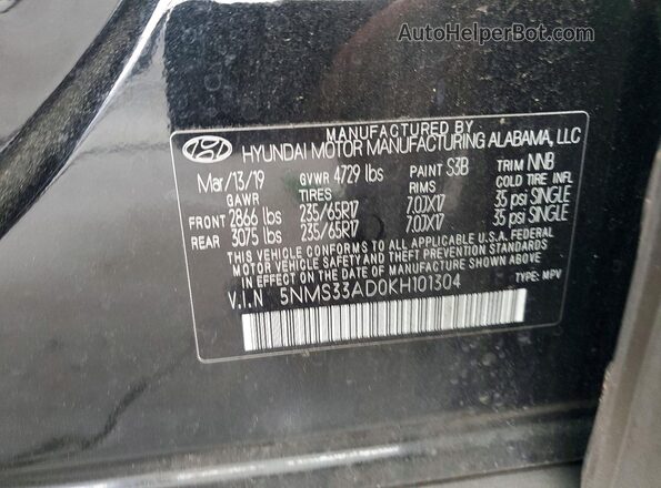 5NMS33AD0KH101304 2019 HYUNDAI SANTA Black 