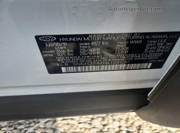 5NMS33AD3LH141782 2020 HYUNDAI SANTA White 