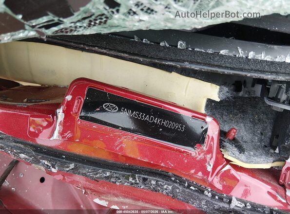 5NMS33AD4KH020953 2019 HYUNDAI SANTA FE Красный Вид подкапотного пространства