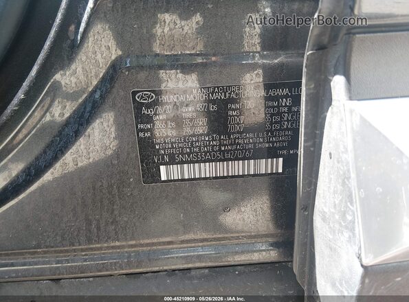 5NMS33AD5LH270767 2020 HYUNDAI SANTA FE Серый 