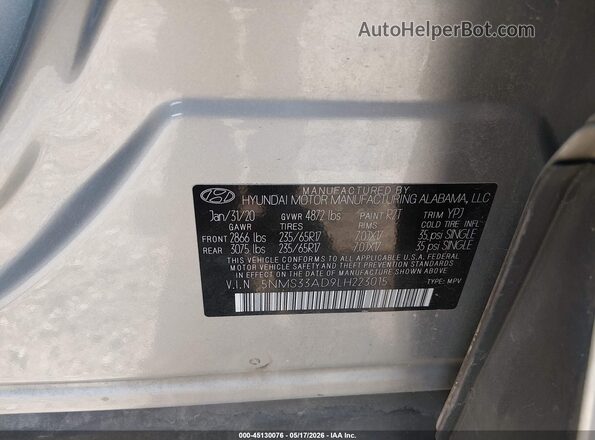5NMS33AD9LH223015 2020 HYUNDAI SANTA FE Silver Widok komory silnika