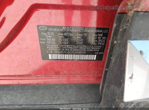 5NMS3CAD7LH268518 2020 HYUNDAI SANTA FE Red Շարժիչի բաժամունքի տեսք
