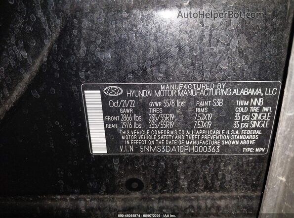 5NMS3DA10PH000363 2023 HYUNDAI SANTA FE HYBRID Black ძრავის განყოფილების ხედი