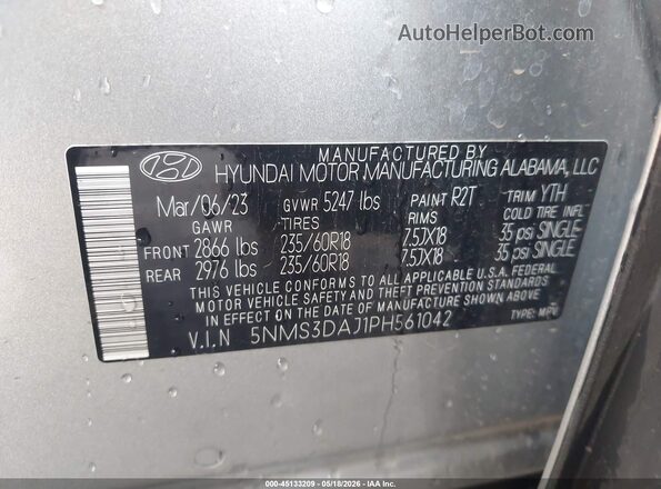 5NMS3DAJ1PH561042 2023 HYUNDAI SANTA FE Silver 