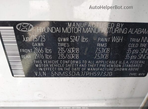 5NMS3DAJ7PH597320 2023 HYUNDAI SANTA FE White Engine compartment view