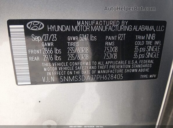 5NMS3DAJ7PH628405 2023 HYUNDAI SANTA FE Silver Engine compartment view