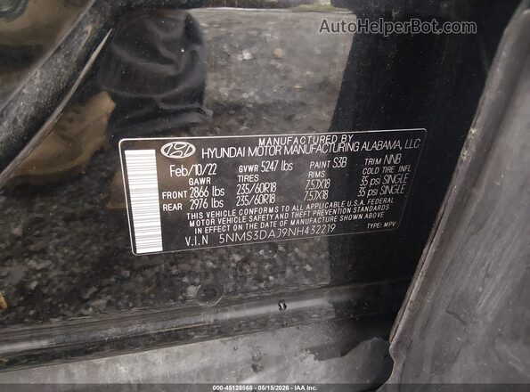 5NMS3DAJ9NH432219 2022 HYUNDAI SANTA FE Black Շարժիչի բաժամունքի տեսք