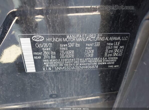 5NMS3DAJXNH406874 2022 HYUNDAI SANTA FE Black Engine compartment view